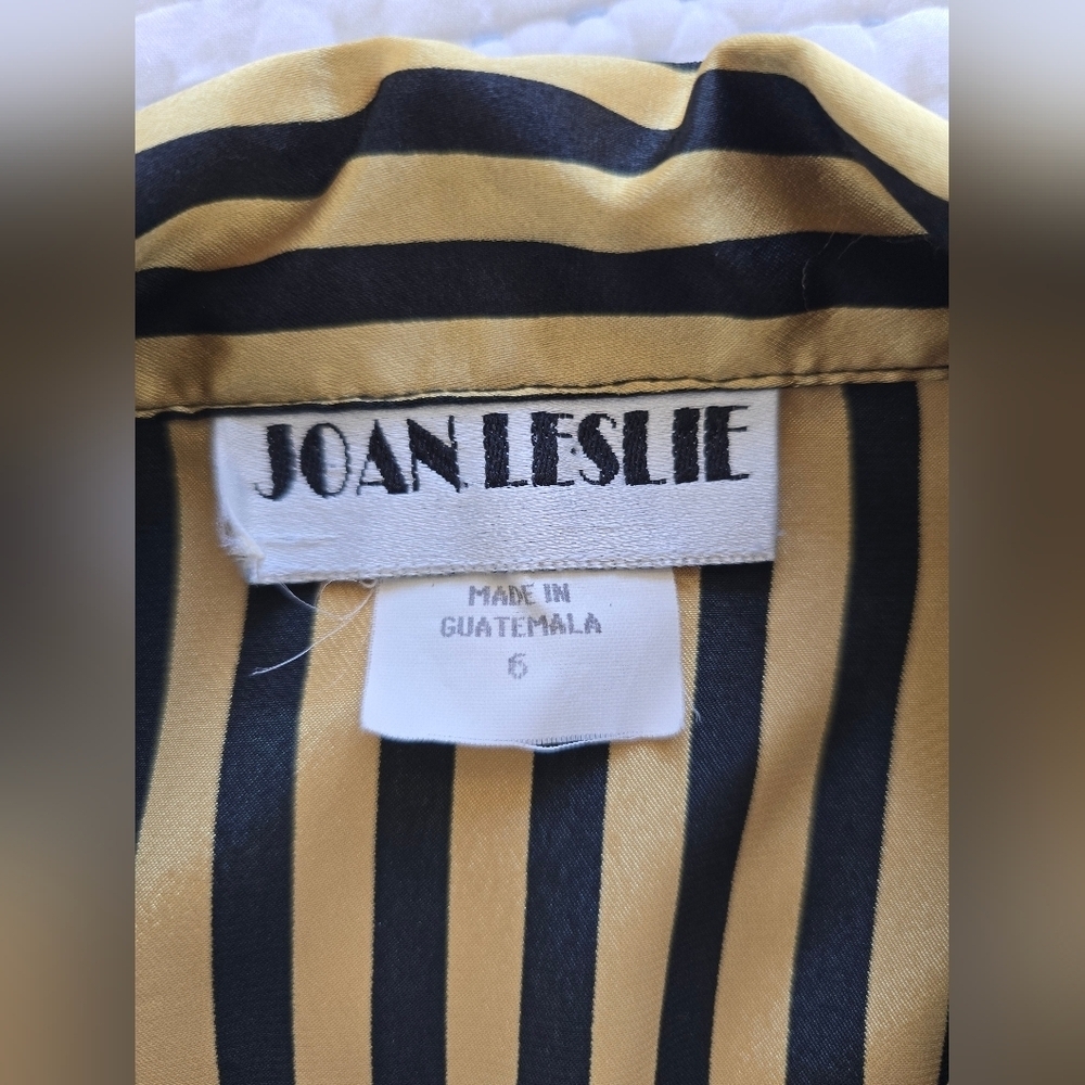 Vintage Joan Leslie Satin Stripe Button Front Blouse Black Gold Luxe Chic Size 6 - Picture 3 of 8